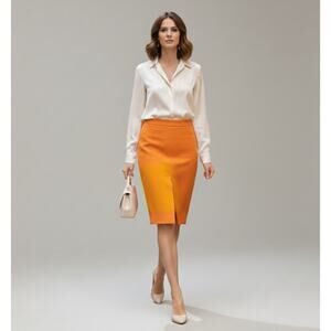 Ann Taylor Loft Mustard Yellow Knee Length Pleated Front Pencil Skirt Size 0